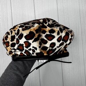 Leopard Print Beret with Black Trim